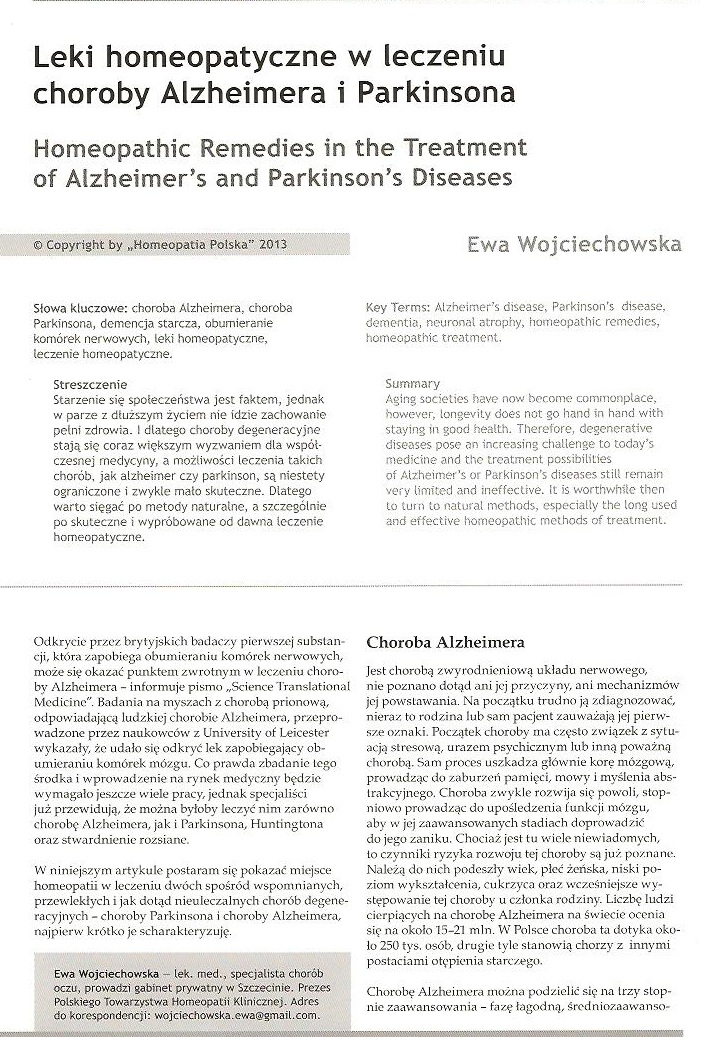 Leki homeopatyczne w leczeniu choroby Alzheimera i Parkinsona 1